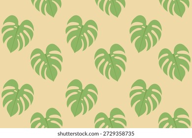 Monstera palm begonia leaf seamless pattern. Plant, botanical modern background. Vector isolated on white.	
