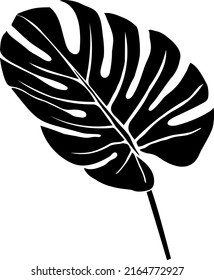 Monstera or palm leaf isolated silhouette. Black leaf of plant isolated on white background. Vector illustration.