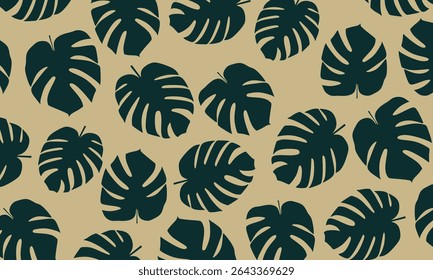 Monstera palm leaves seamless pattern. Nature floral background for wrapping paper, wallpaper, fabric, print, and web. 