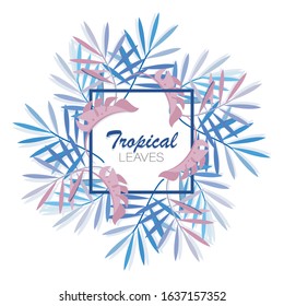 Monstera, palm leaves. Vector background, frame. Tropical leaves isolated on white background. Tropical leaves for print poster, wedding card, sale.