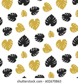 Monstera palm leaves vector pattern.