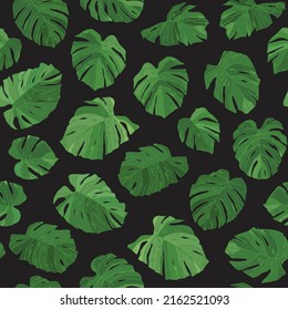 Monstera Palm leaves vector seamless pattern