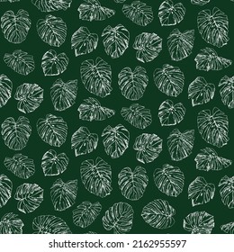 Monstera Palm leaves vector seamless pattern
