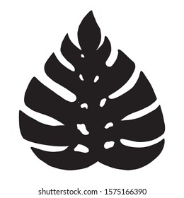 Monstera Palm Tree Leaf Silhouette  Isolated On White Background. Vector