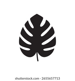 Monstera Palm Tree Leaf, Tropical Plant Solid Flat Vector Icon Isolated on White Background