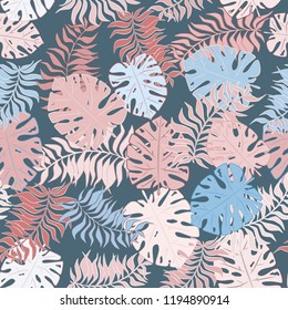 Monstera palm tropical jungle leaf seamless pattern