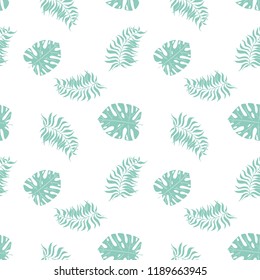 Monstera, palm tropical jungle leaves. Seamless pattern