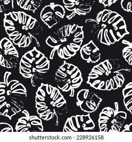 Monstera pattern on black by paint brush