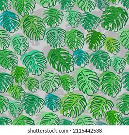 Monstera pattern seamless. Palm leaves background. Tropical texture