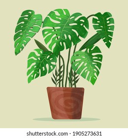 Monstera Plant Decoration, Vector Illustration EPS