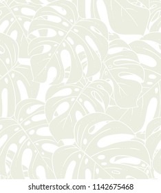 Monstera plant exotic light seamless pattern with botanical leaves and dense foliage vector illustration