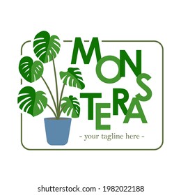monstera plant frame logo template 