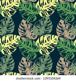 Monstera Plant Leaf Pattern. Seamless Texture for Textile and wrapping surface design. Hand drawn greenery background. 