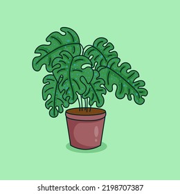 Monstera Plant on Pot Doodle Cartoon