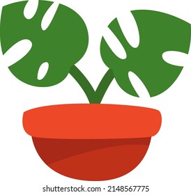 Monstera plant in pot, illustration, vector on a white background.