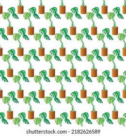 monstera plant in pot seamless pattern, monstera background vector