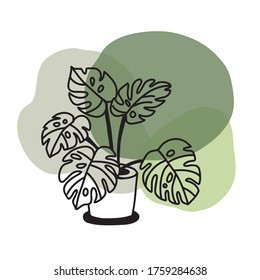 Planta de Monstera en la olla. Diseño de afiches vectores.