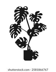 Monstera. A potted houseplant. Vector illustration. Silhouette of a plant