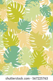 Monstera seamless background. The theme of summer and nature. Tropical, exotic pattern. Colorful mixed color. Seamless Pattern, typographic design A4 Vector illustration