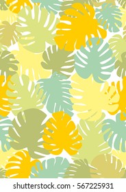 Monstera seamless background. The theme of summer and nature. Tropical, exotic pattern. Colorful mixed color. Seamless Pattern, typographic design A4 Vector illustration