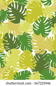 Monstera seamless background. The theme of summer and nature. Tropical, exotic pattern. Different shades of green color Seamless Pattern, typographic design A4 Vector illustration