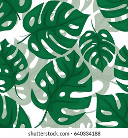 Monstera seamless background. Tiled green jungle pattern. Vector illustration