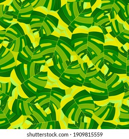 Monstera Monstera Seamless Hawaii Vector Leaves. Light Seamless Palm Vector Pattern. Spring Repeated Plant Graphic Wallpaper. Tropical, Pattern, Multicolor Seamless Pattern.