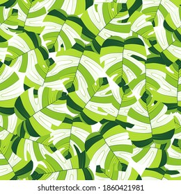 Monstera Seamless Isolated Vector Leaf. Spring Repeated Tropical Graphic Background. Bright Repeated Palm Graphic Texture. Monstera Colorful Seamless Pattern. Pattern, Tropical,