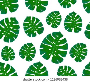 monstera seamless pattern. Print with leaves. Design of textiles and fabrics. Trendy palm leaves