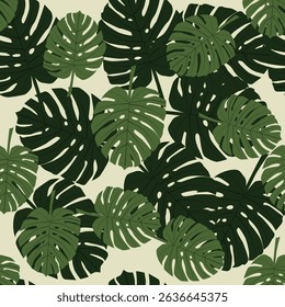 Monstera seamless pattern. Summer backround and print. Plant,leaves,vector illustration