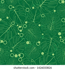 Monstera. Seamless pattern with tropical leaves. Seamless vector background can be used for card, postcard, poster, wallpaper, textile design, cover, banner.