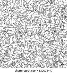 Monstera. Seamless pattern with tropical leaves. Seamless vector background can be used for card, postcard, poster, wallpaper, textile design, cover, banner.