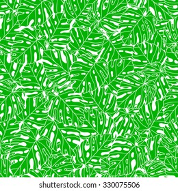 Monstera. Seamless pattern with tropical leaves. Seamless vector background can be used for card, postcard, poster, wallpaper, textile design, cover, banner.