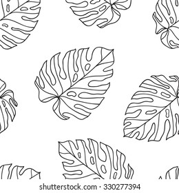 Monstera. Seamless pattern with tropical leaves. Seamless vector background can be used for card, postcard, poster, wallpaper, textile design, cover, banner.