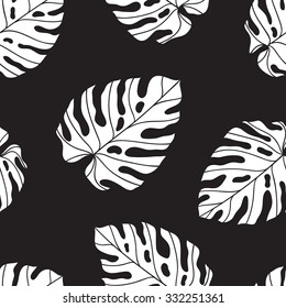 Monstera. Seamless pattern with tropical leaves. Seamless vector background can be used for card, postcard, poster, wallpaper, textile design, cover, banner.