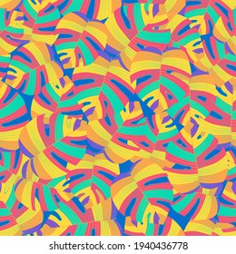 Monstera Seamless Plant Graphic Art. Colorful Repeated Vintage Vector Texture. Eco Repeated Floral Graphic Pattern. Tropical, Monstera Multicolor Seamless Pattern. Pattern,