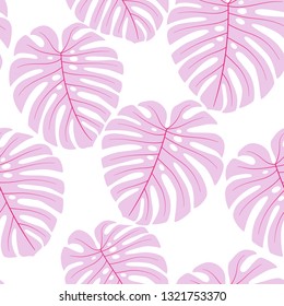 Monstera seamless print. Tropical background. Pattern for bed linen, wallpaper, wrapping paper.