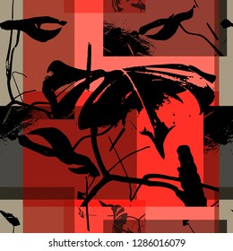 
Monstera. Seamless vector pattern with tropical flowers.