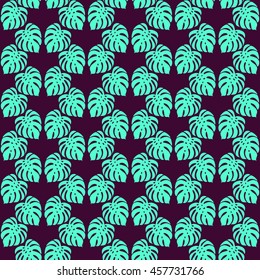 Monstera silhouette leaf seamless pattern