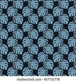 Monstera silhouette leaf seamless pattern