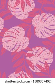 Monstera transparent tropical leaves summer endless pattern. Exotic print for swimsuits. Floral seamless pattern.