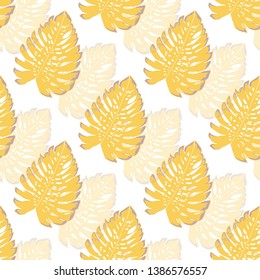 Monstera transparent tropical leaves summer endless pattern. Exotic print for swimsuits. Floral seamless pattern.