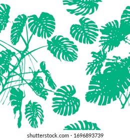 Monstera tree silhouette. Green tree. Seamless background. Vector illustration