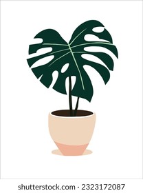 Árbol monstera en ilustración vectorial. Diseño acogedor de la planta de la casa con un toque exótico. Se puede usar como parte de la ilustración botánica, en postales, afiches.