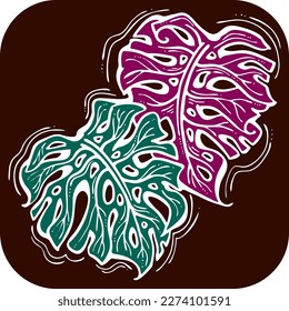 Monstera tropical green leaf drawing. Exotic nature palm plants theme illustration, decorative vector element for logo design, postcard, party invitation deco, restaurant menu, spa salon. Hand drawing