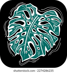 Monstera tropical green leaf drawing. Exotic nature palm plants theme illustration, decorative vector element for logo design, postcard, party invitation deco, restaurant menu, spa salon. Hand drawing