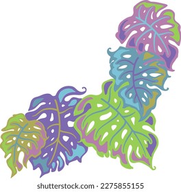 Dibujo de hoja verde tropical de Monstera. Ilustración temática de plantas de palma de naturaleza exótica, elemento decorativo vectorial para el diseño del logo, postal, invitación a fiesta deco, menú del restaurante, salón de spa. Dibujo manual