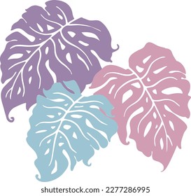 Dibujo de hoja verde tropical de Monstera. Ilustración temática de plantas de palma de naturaleza exótica, elemento decorativo vectorial para el diseño del logo, postal, invitación a fiesta deco, menú del restaurante, salón de spa. Dibujo manual