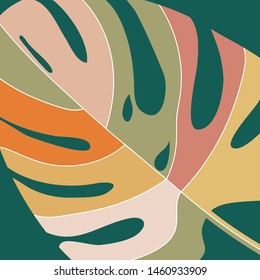 Monstera Tropical Leaf Illustration - Flat vector illustration of colorful Monstera leaf Modern floral pattern. Modern exotic jungle plants illustration in vector - Vector