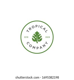 monstera tropical leaf logo badge vector icon illustration in natural Geometric suitable for spa or hotel business